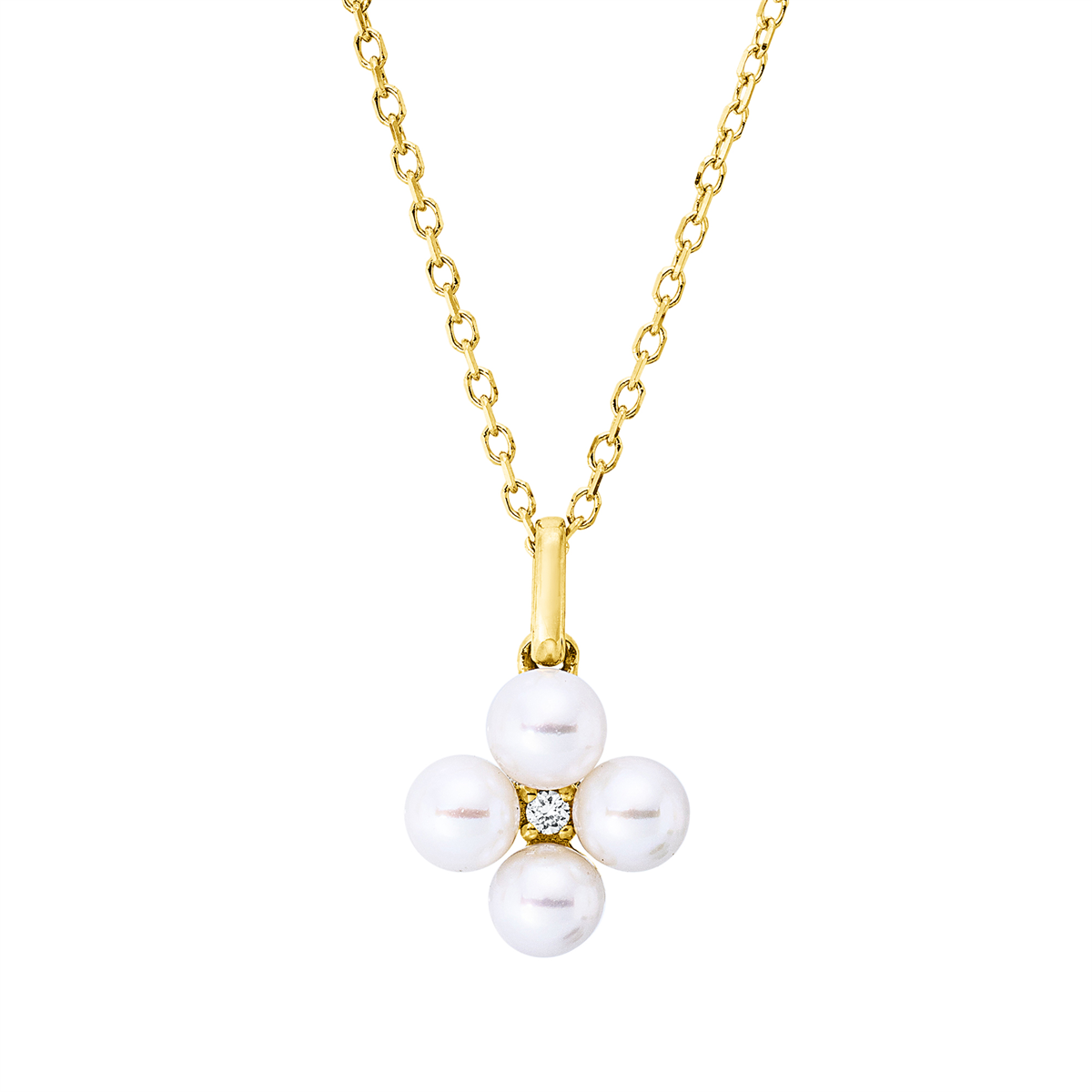 diamond full cut pearl necklace in yellow gold
