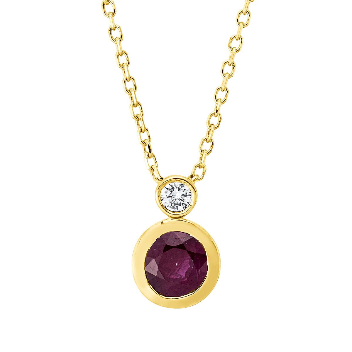 diamond full cut ruby colored stone classic necklace in yellow gold