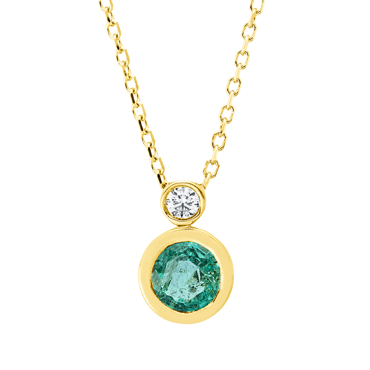 diamond full cut emerald colored stone classic necklace in yellow gold