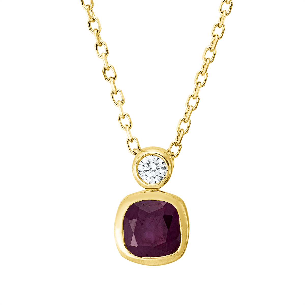 diamond full cut ruby colored stone classic necklace in yellow gold