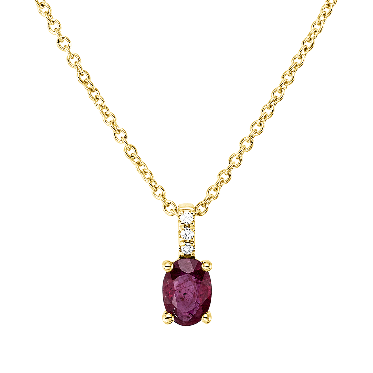 diamond full cut ruby colored stone classic necklace in yellow gold