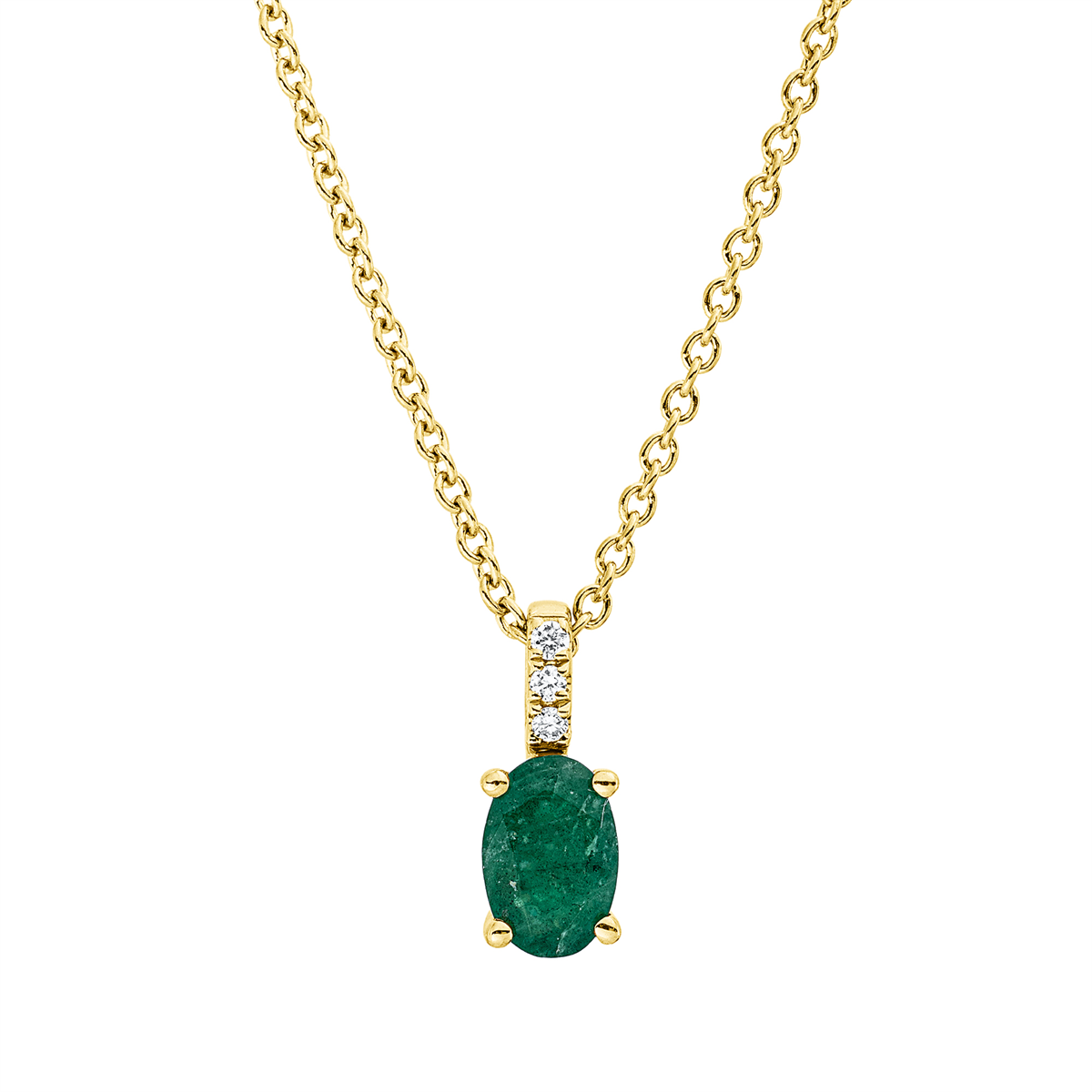 diamond full cut emerald colored stone classic necklace in yellow gold