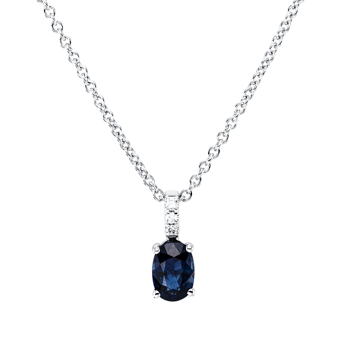 diamond full cut sapphire colored stone classic necklace in white gold