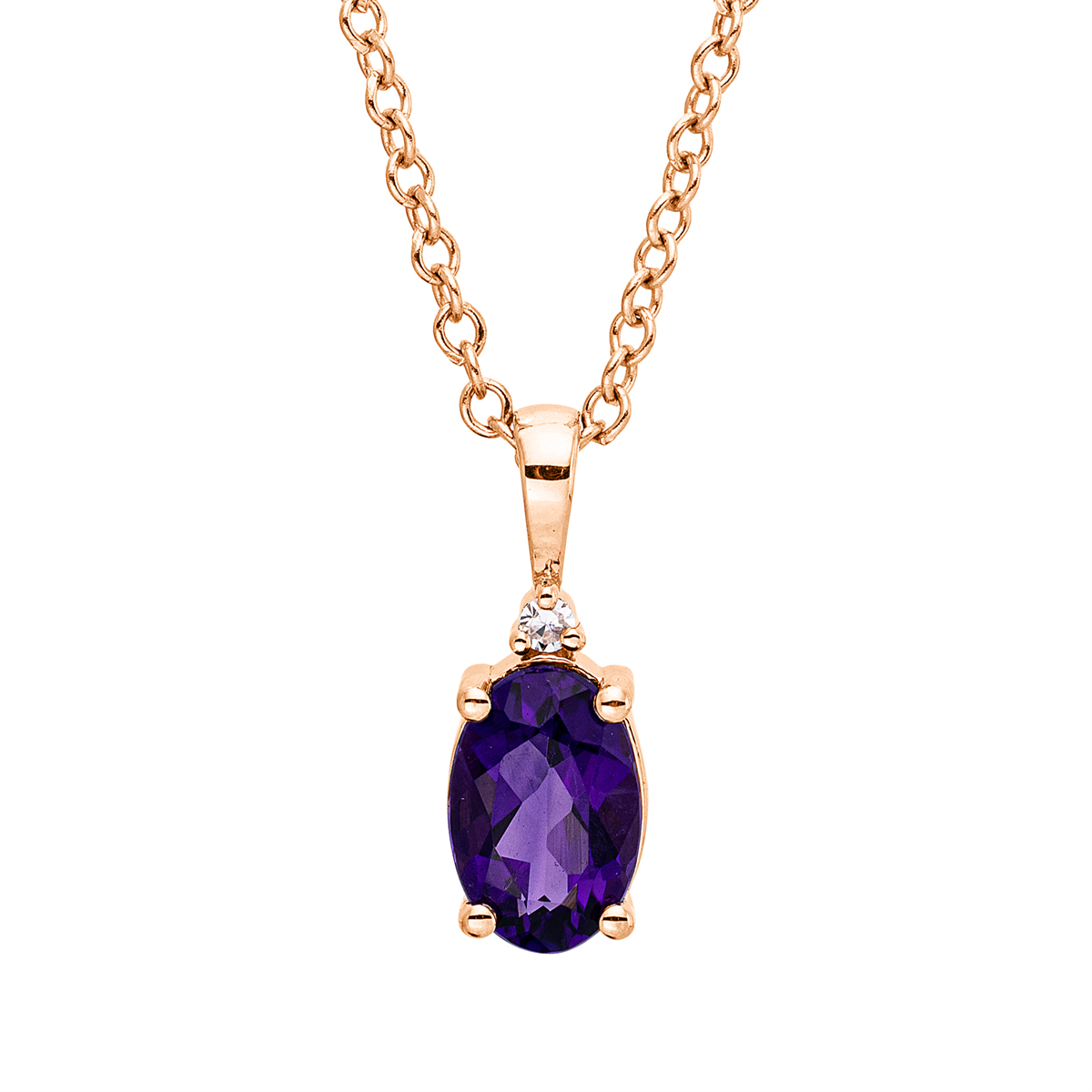 diamond full cut amethyst colored stone fashion necklace in red gold