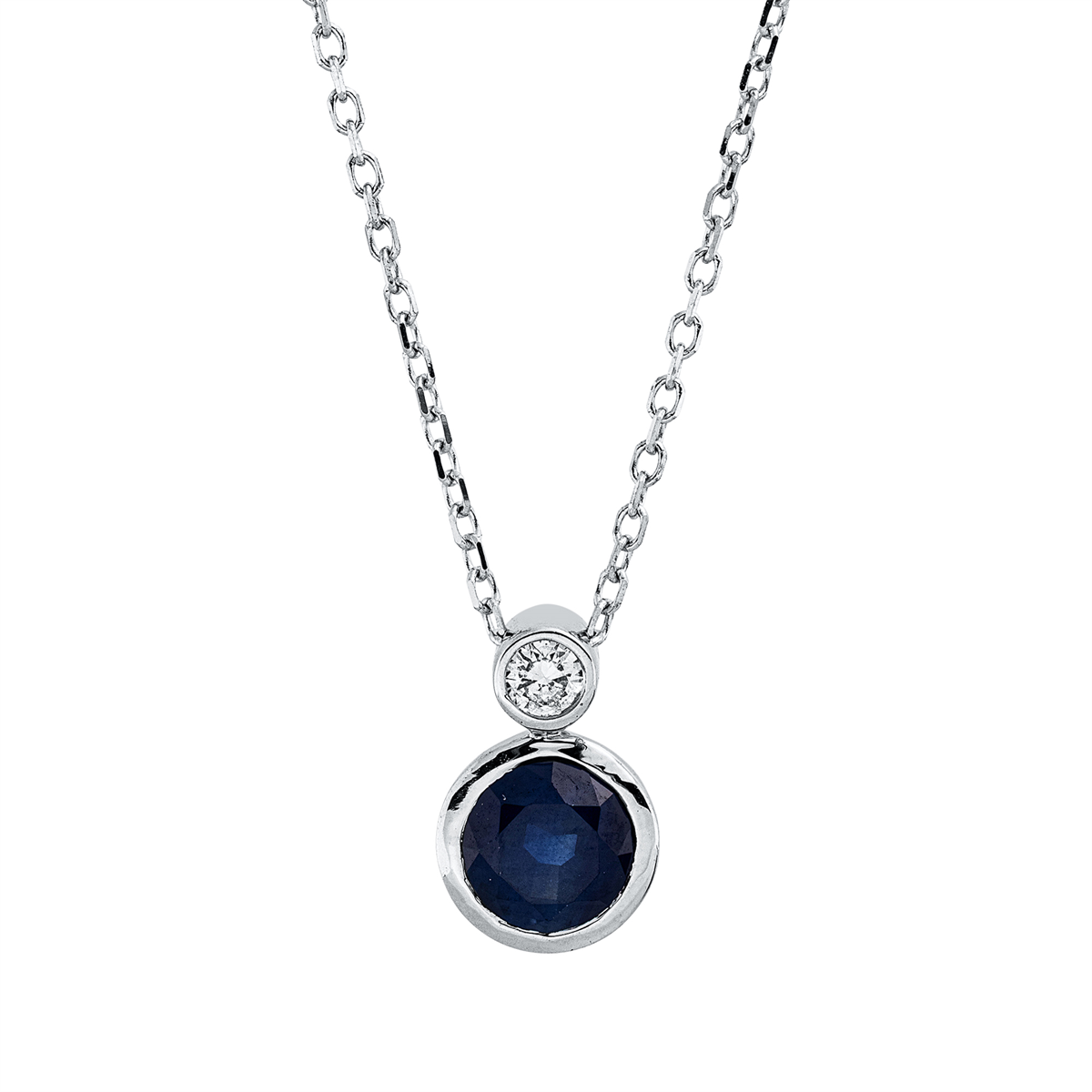 diamond full cut sapphire colored stone classic necklace in white gold
