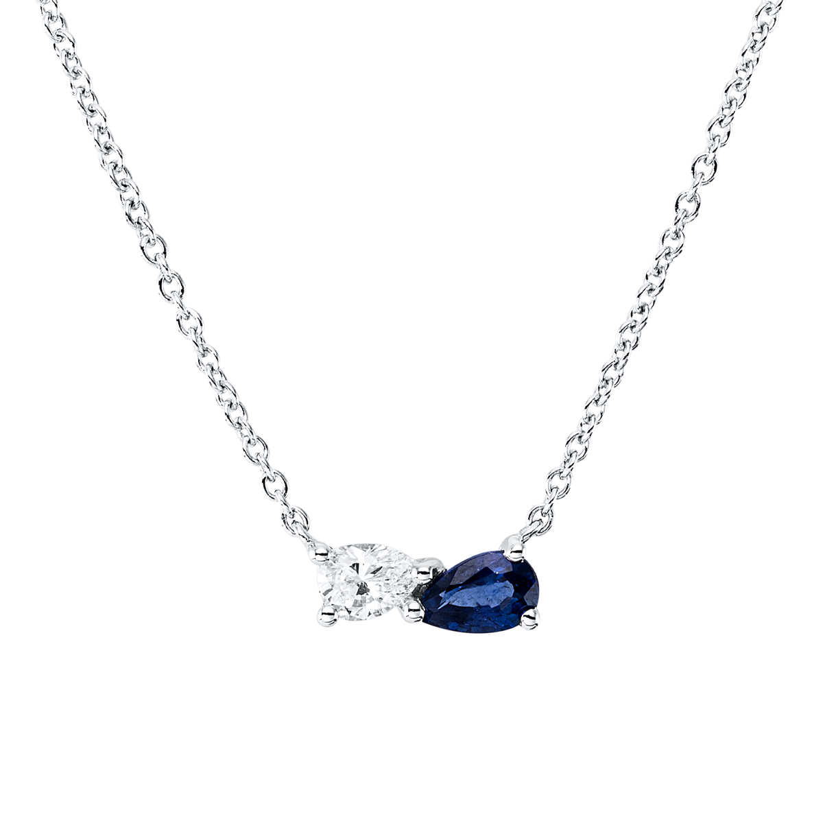 pear shape sapphire colored stone classic necklace in white gold