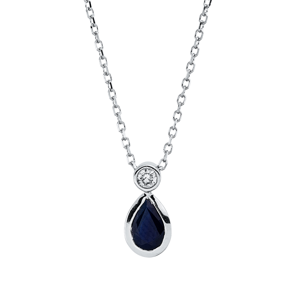 diamond full cut sapphire colored stone classic necklace in white gold