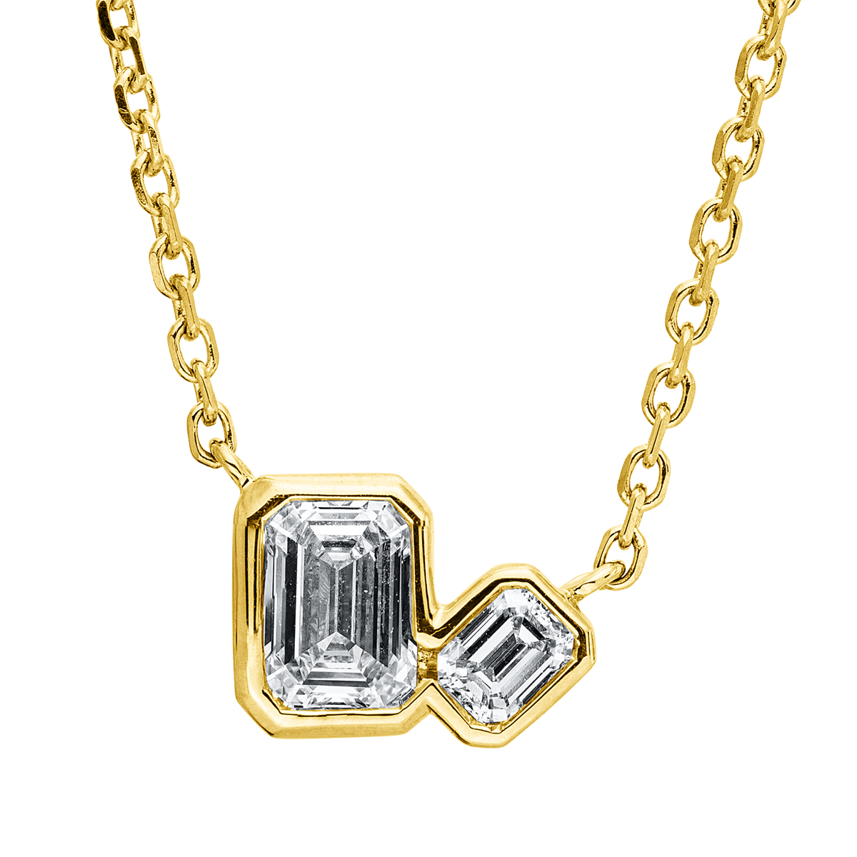 emerald cut modern woman necklace in yellow gold