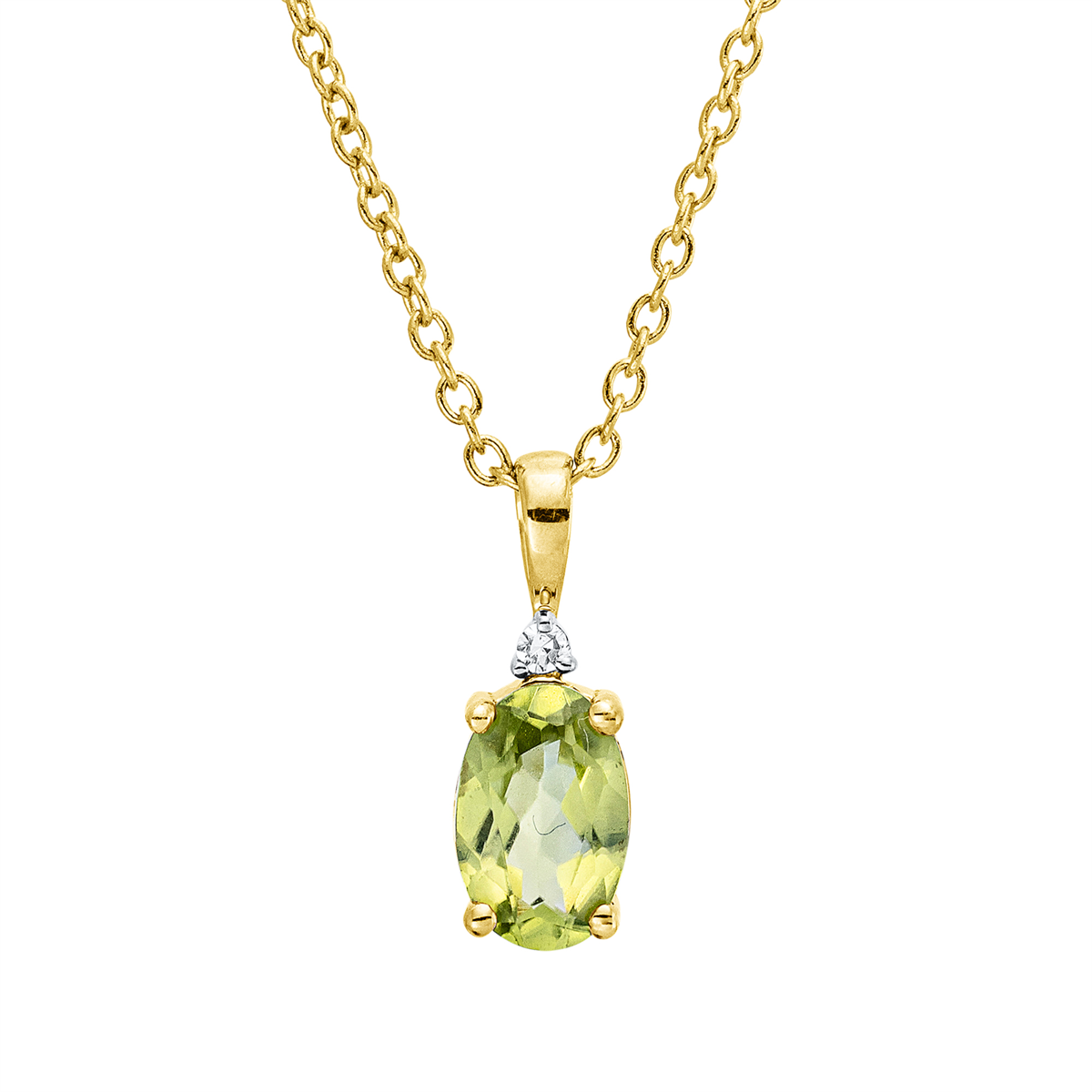 diamond full cut peridot colored stone fashion necklace in yellow gold