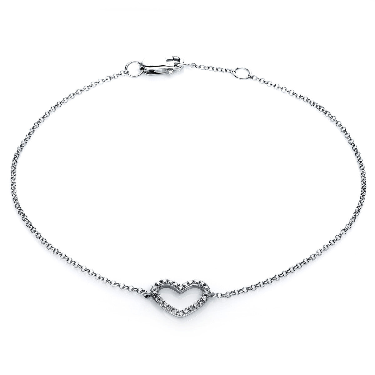 diamond full cut heart bracelet in white gold