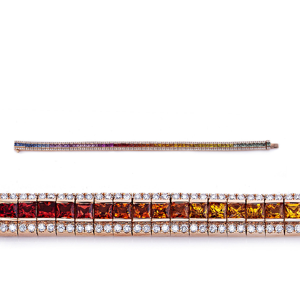 diamond full cut sapphire rainbow & multicolor bracelet in red gold