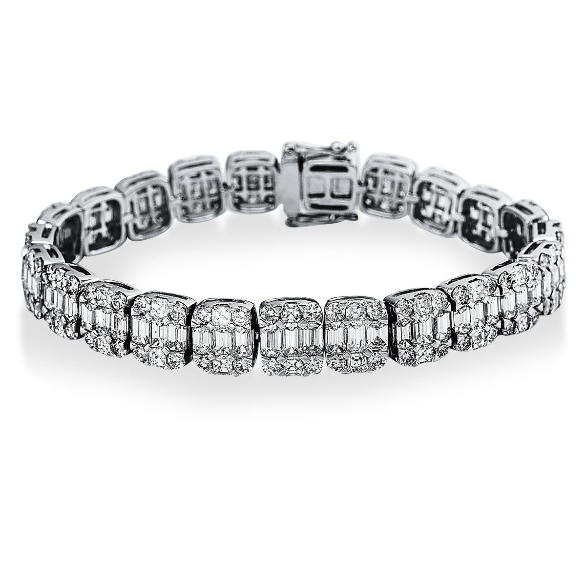 diamond full cut baguette illusion bracelet in white gold
