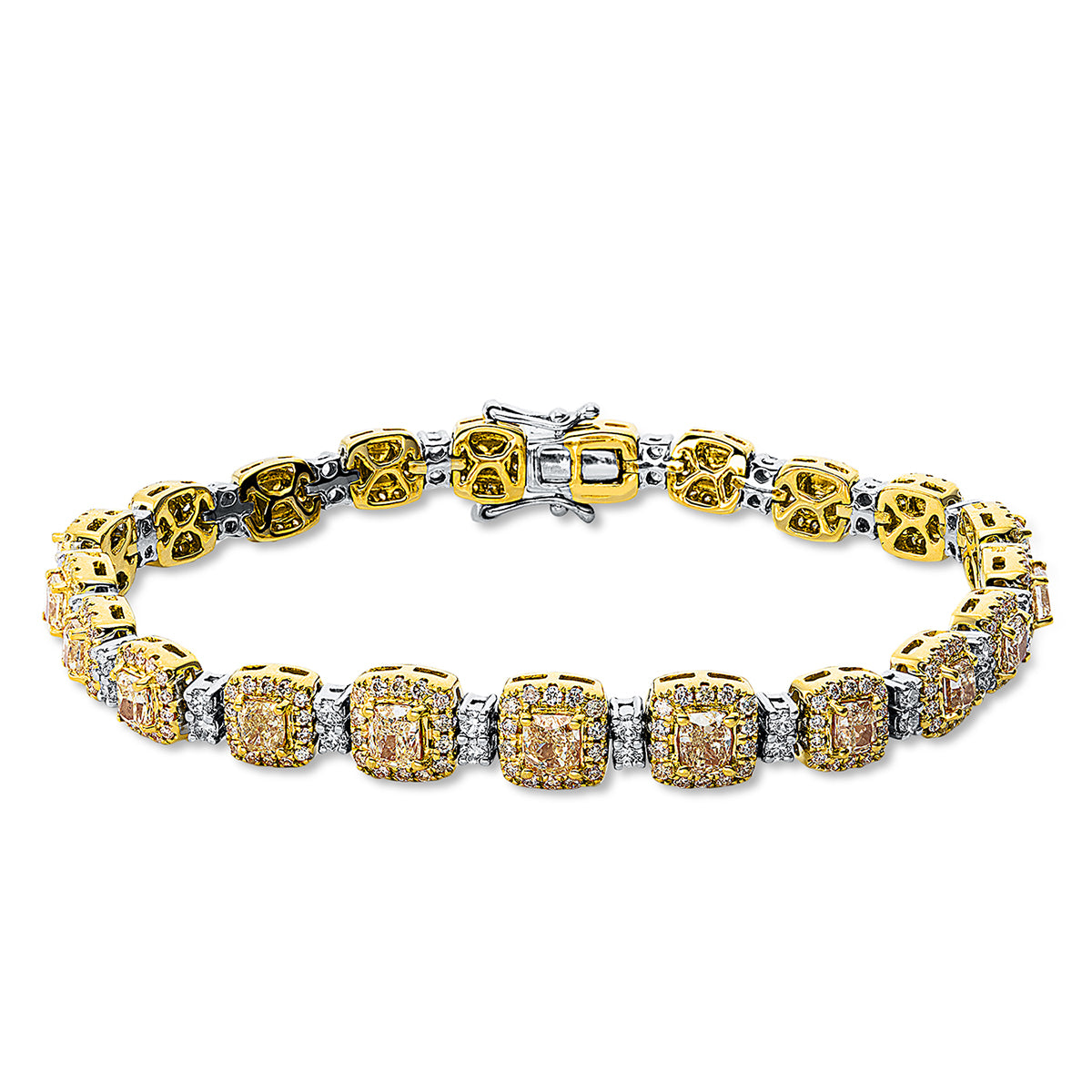 diamond full cut fancy colored diamond bracelet in white gold / yellow gold