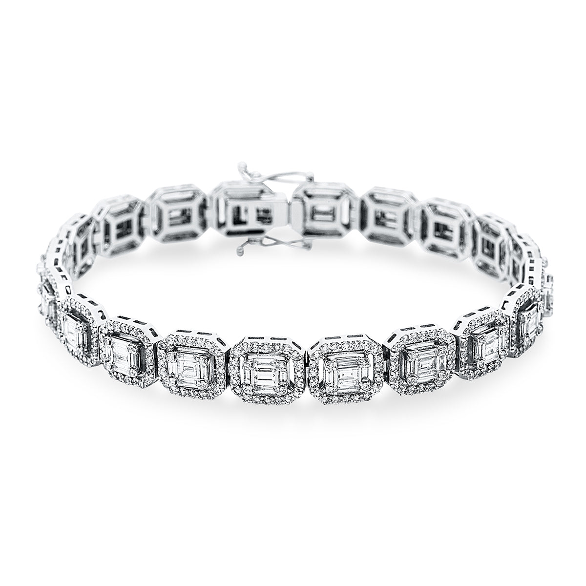 fantasy-cut baguette illusion bracelet in white gold