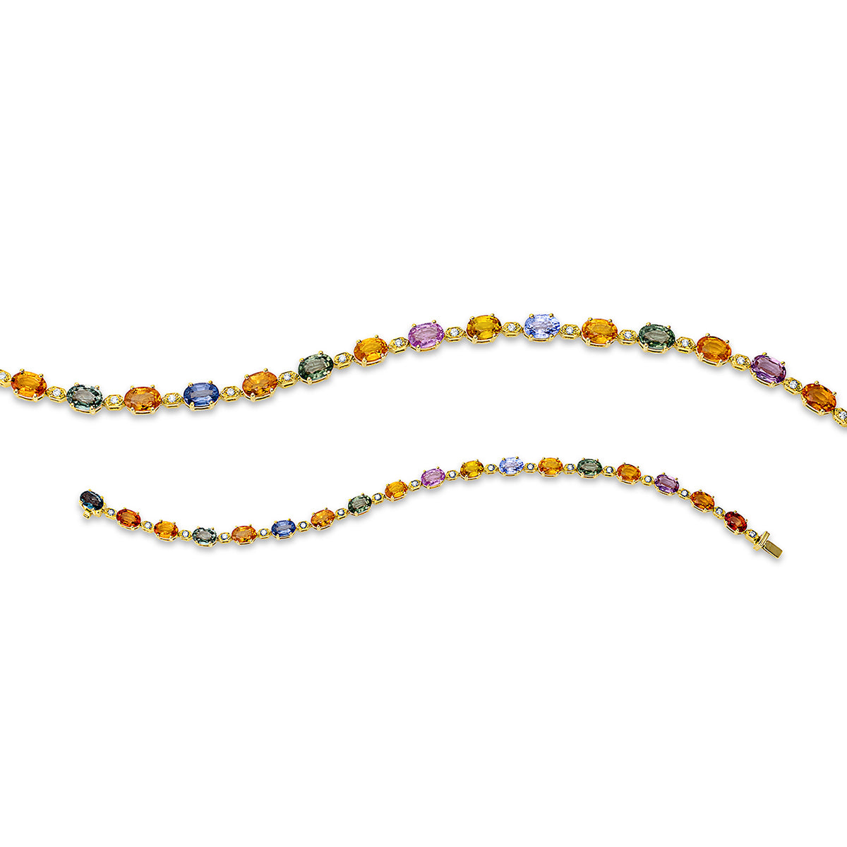 diamond full cut sapphire colored stone classic bracelet in yellow gold
