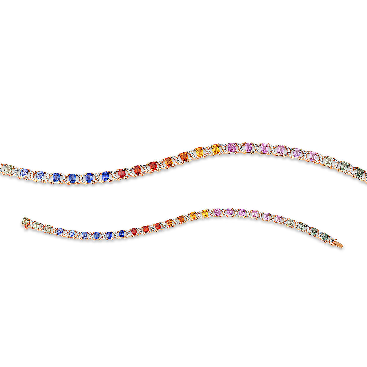 diamond full cut sapphire colored stone classic bracelet in red gold