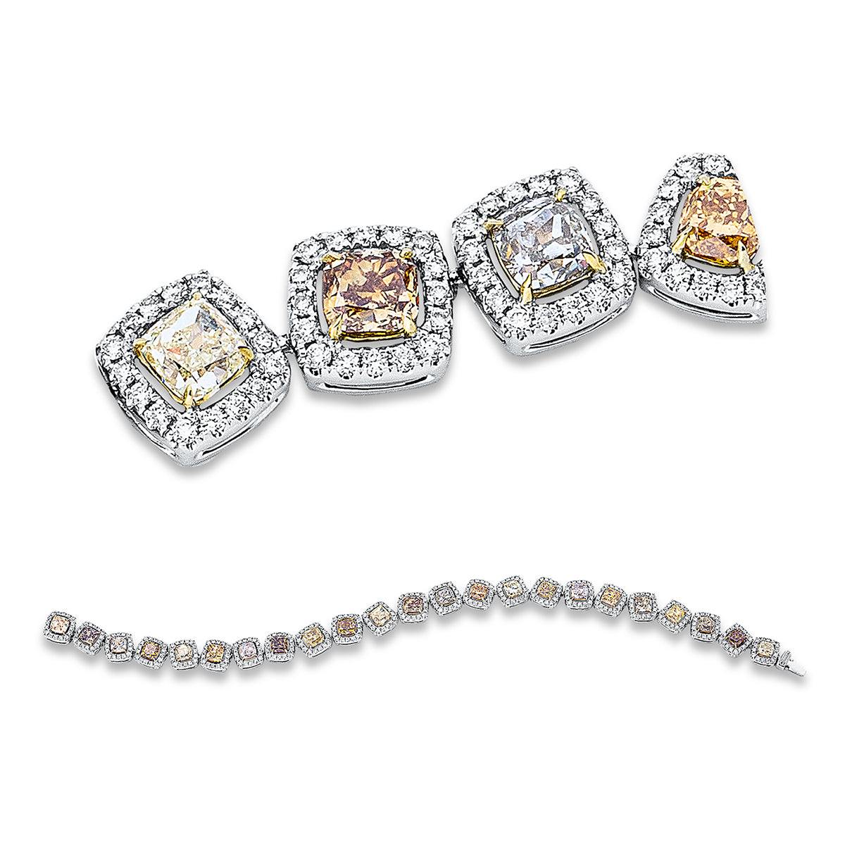diamond full cut multi-stone bracelet in white gold / yellow gold