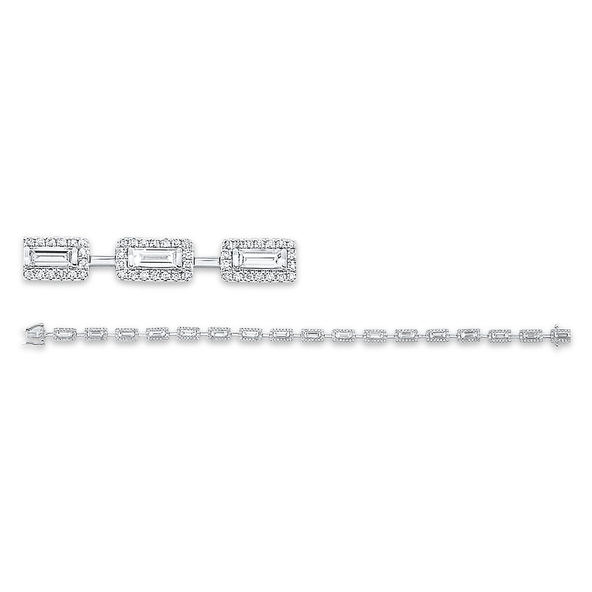 diamond full cut baguette bracelet in white gold