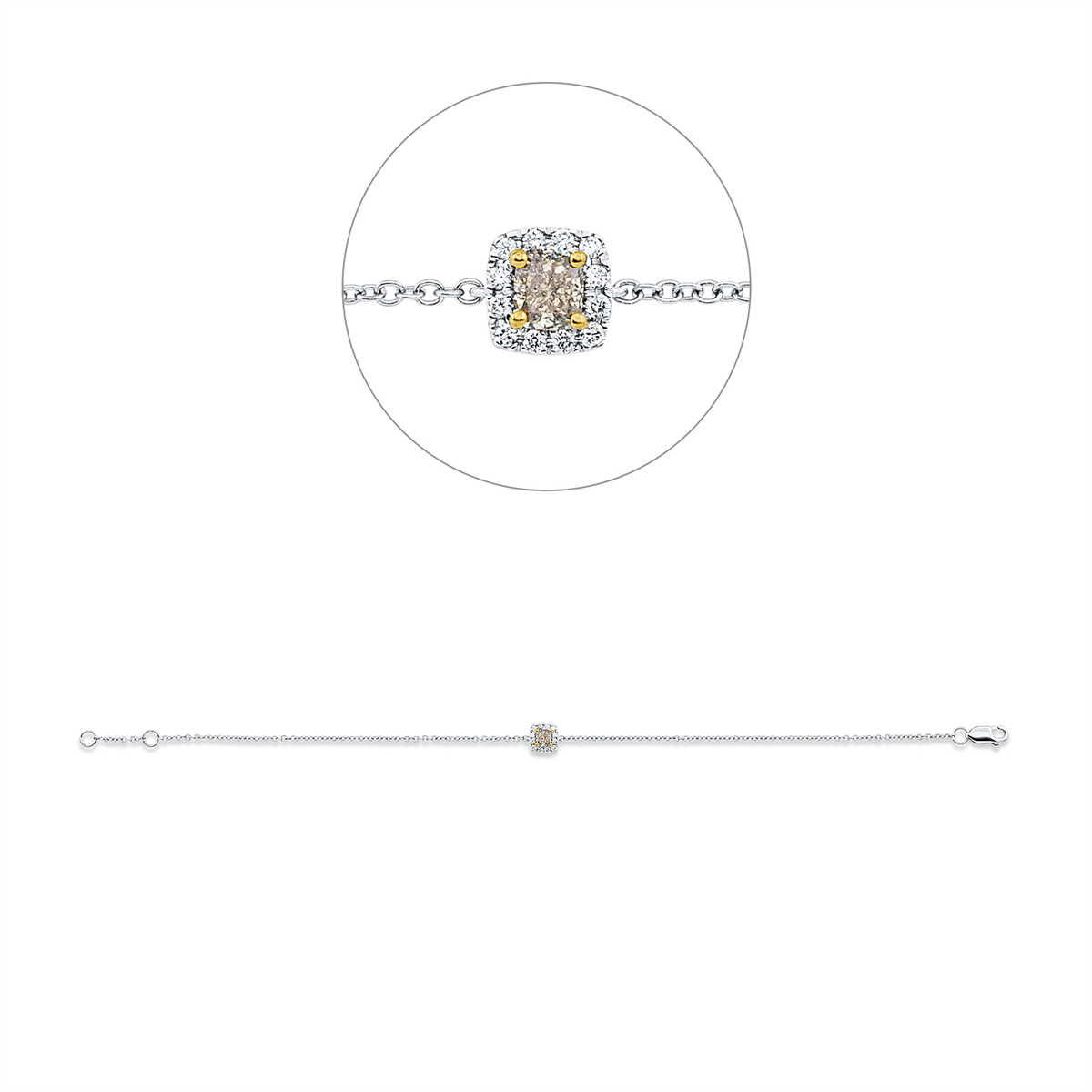 diamond full cut fancy colored diamond bracelet in white gold / yellow gold