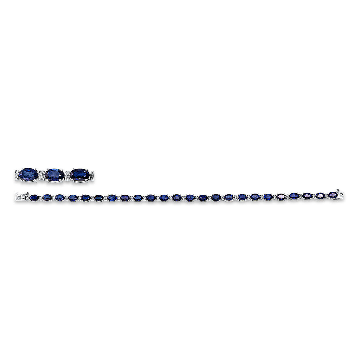 diamond full cut sapphire colored stone classic bracelet in white gold