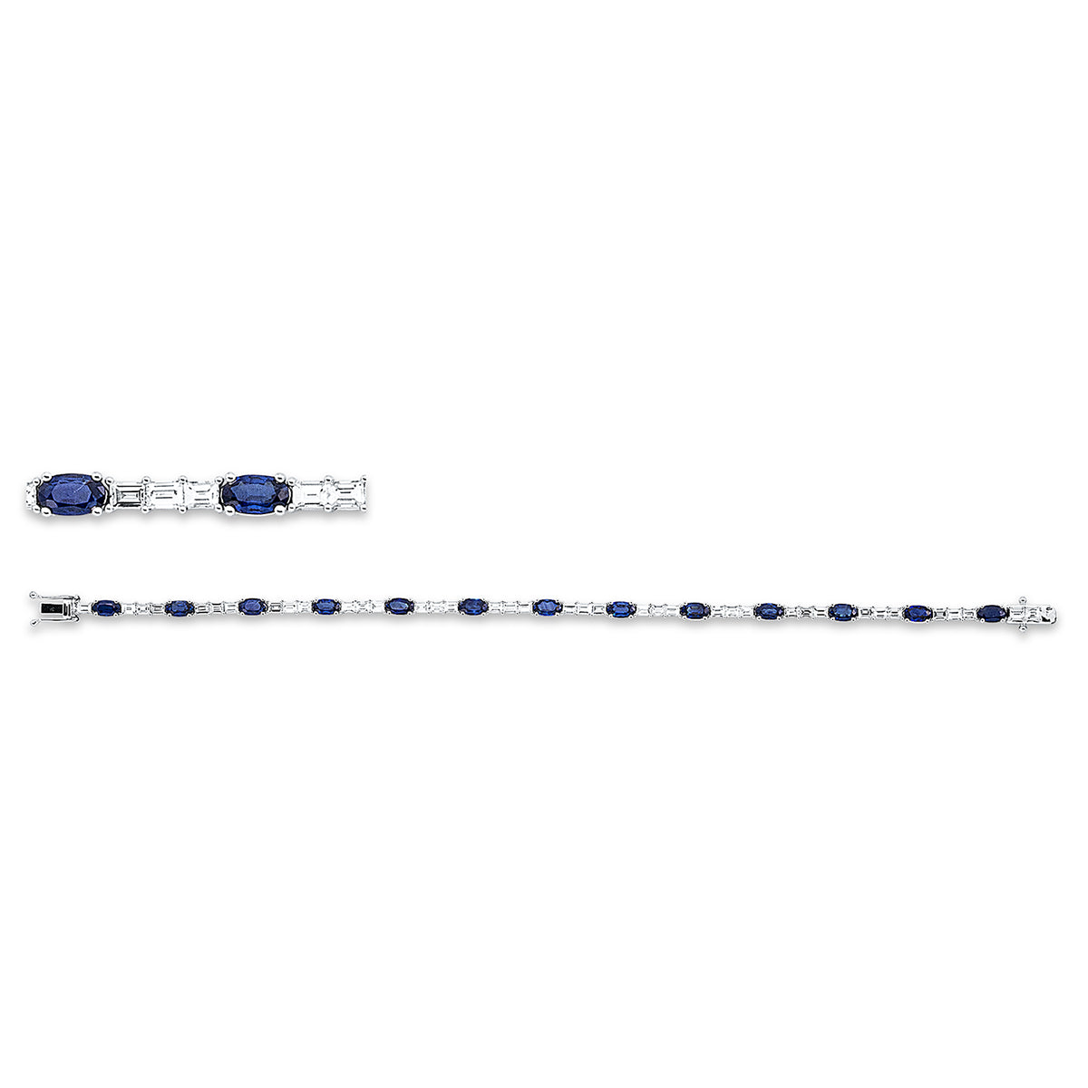 baguette sapphire colored stone classic bracelet in white gold