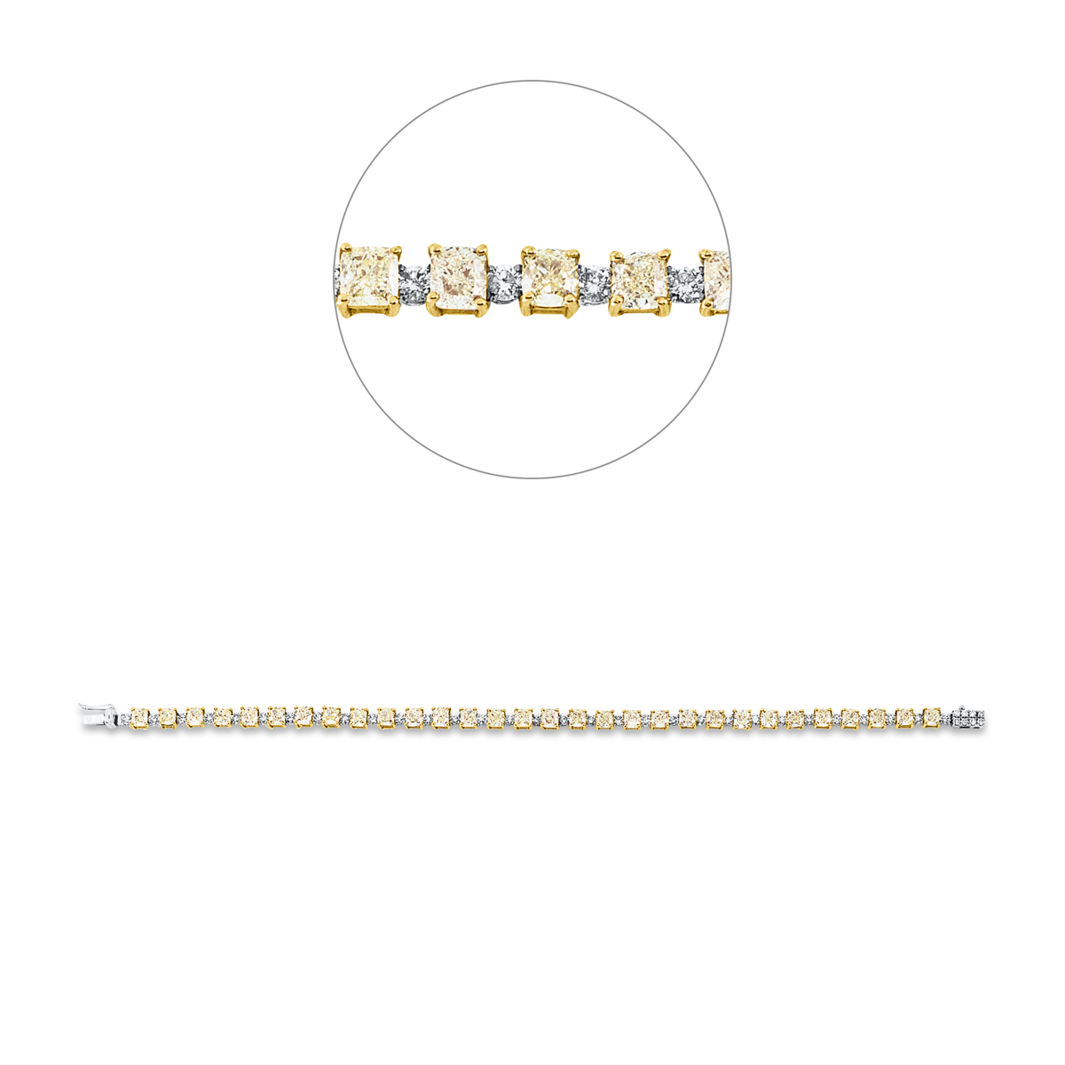 diamond full cut fancy colored diamond bracelet in yellow gold / white gold