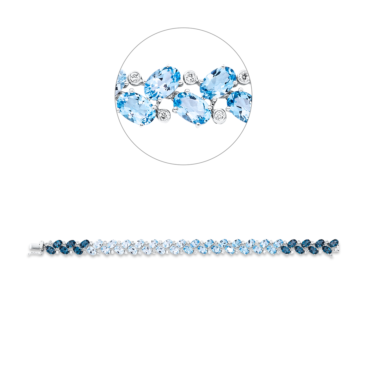 diamond full cut topaz colored stone fashion bracelet in white gold
