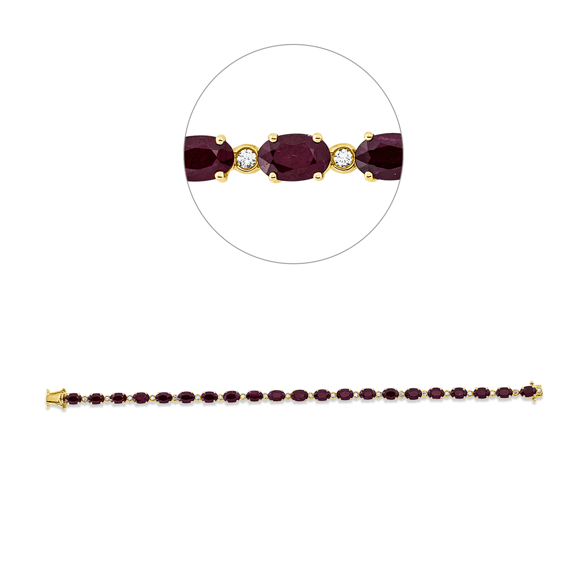 diamond full cut ruby colored stone classic bracelet in yellow gold