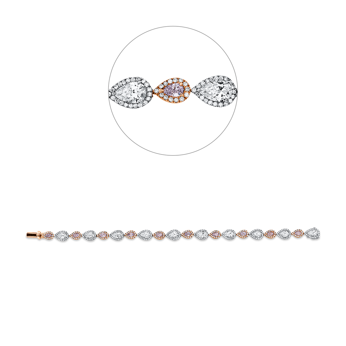 diamond full cut fancy colored diamond bracelet in whitegold / rosegold