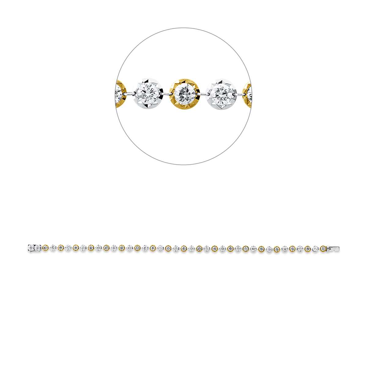 diamond full cut fancy colored diamond bracelet in white gold / yellow gold