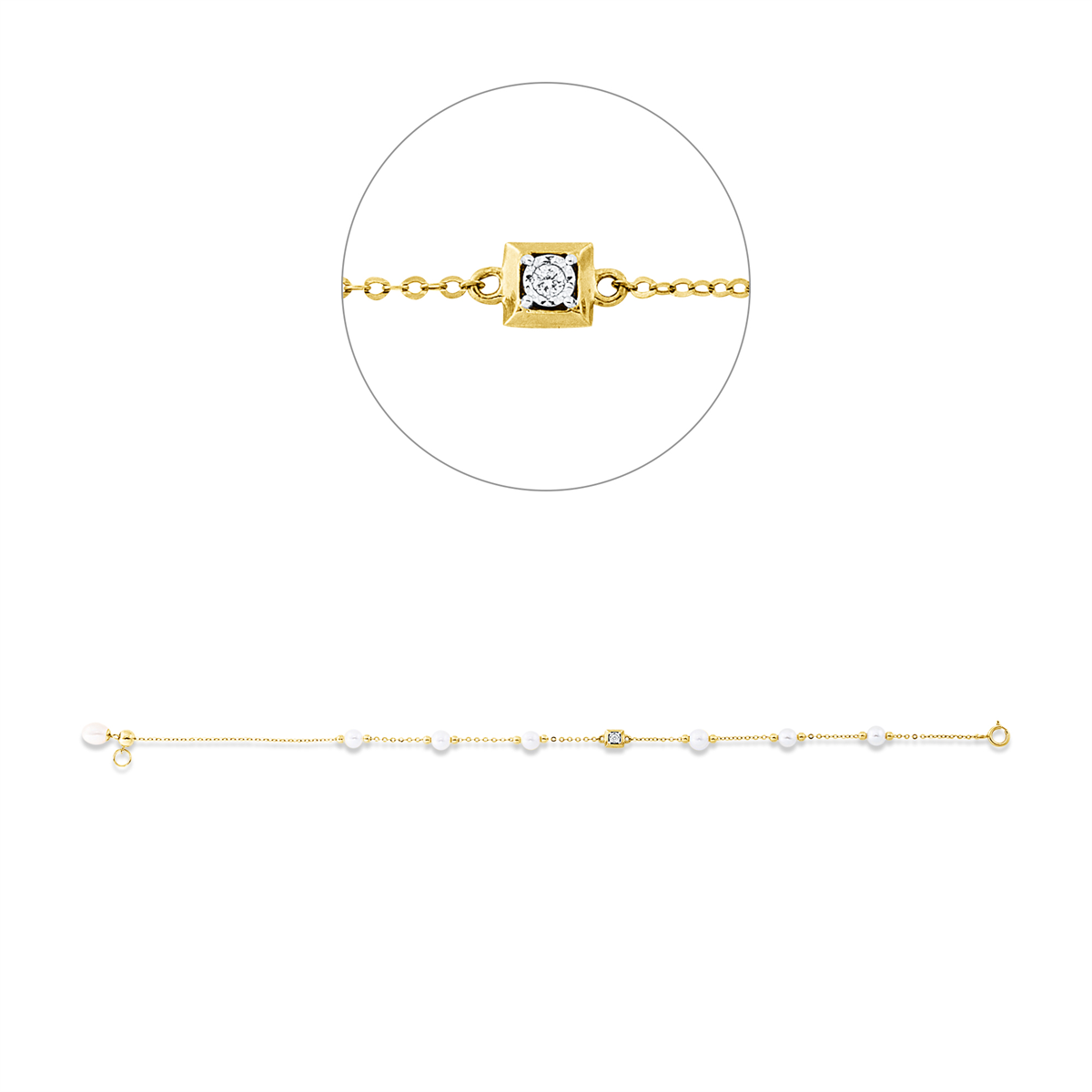 diamond full cut pearl bracelet in yellow gold / white gold