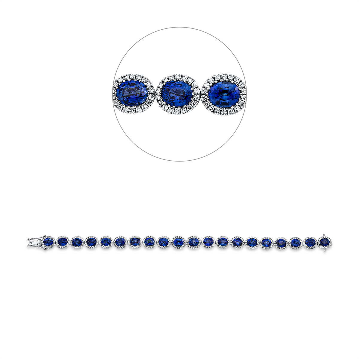 diamond full cut sapphire colored stone classic bracelet in white gold