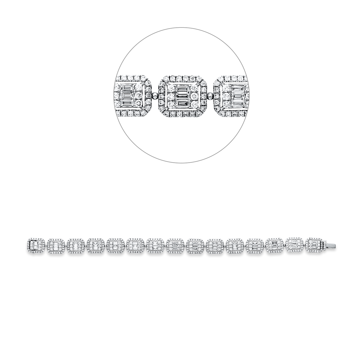 diamond full cut baguette bracelet in white gold