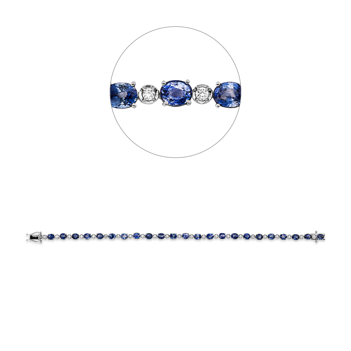 diamond full cut sapphire colored stone classic bracelet in white gold