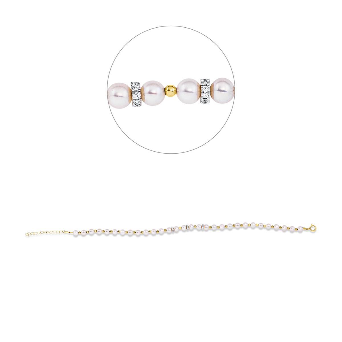 diamond full cut pearl bracelet in yellow gold / white gold