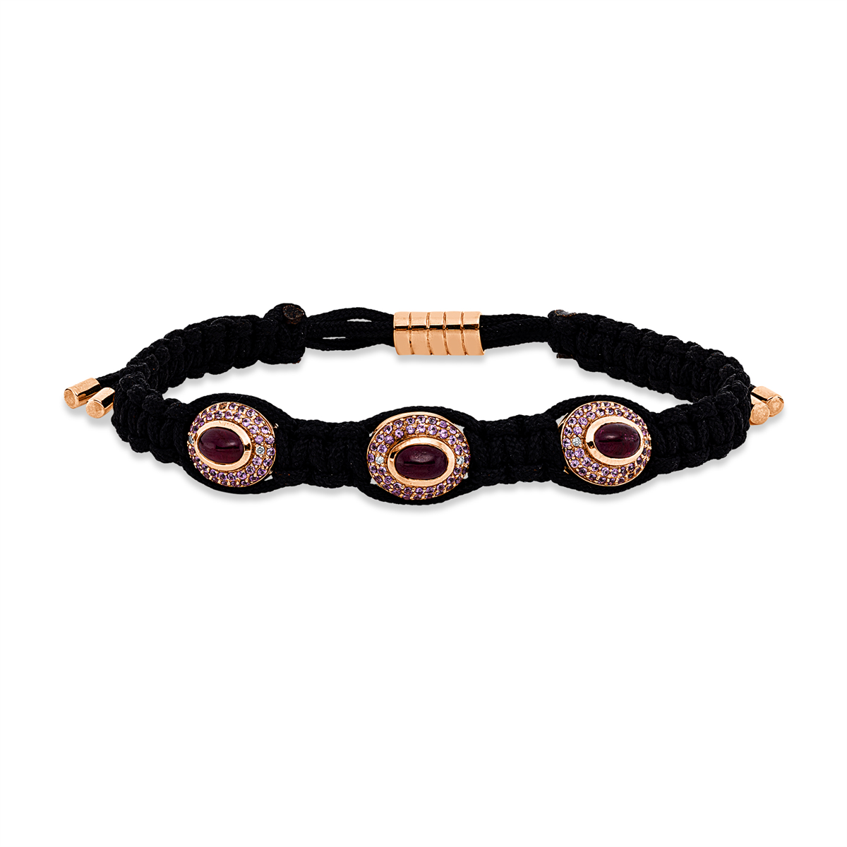 diamond full cut sapphire leather & textile band bracelet in red gold