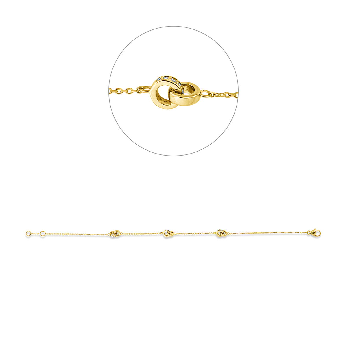 diamond single cut modern woman bracelet in yellow gold
