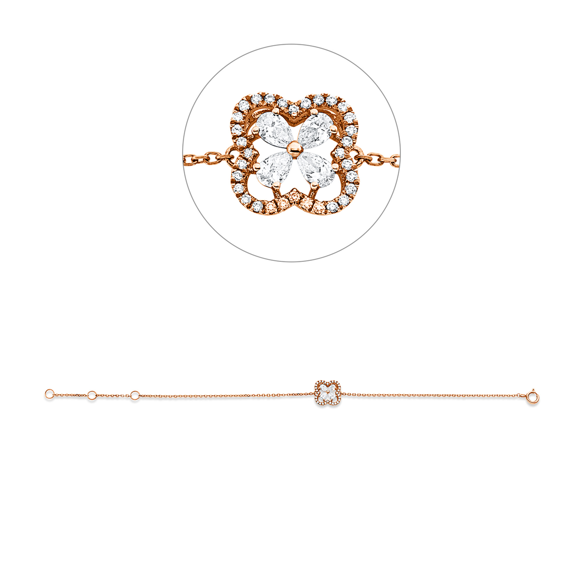 diamond full cut modern woman bracelet in red gold