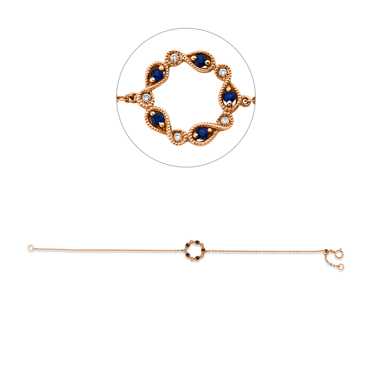 diamond full cut sapphire colored stone classic bracelet in red gold