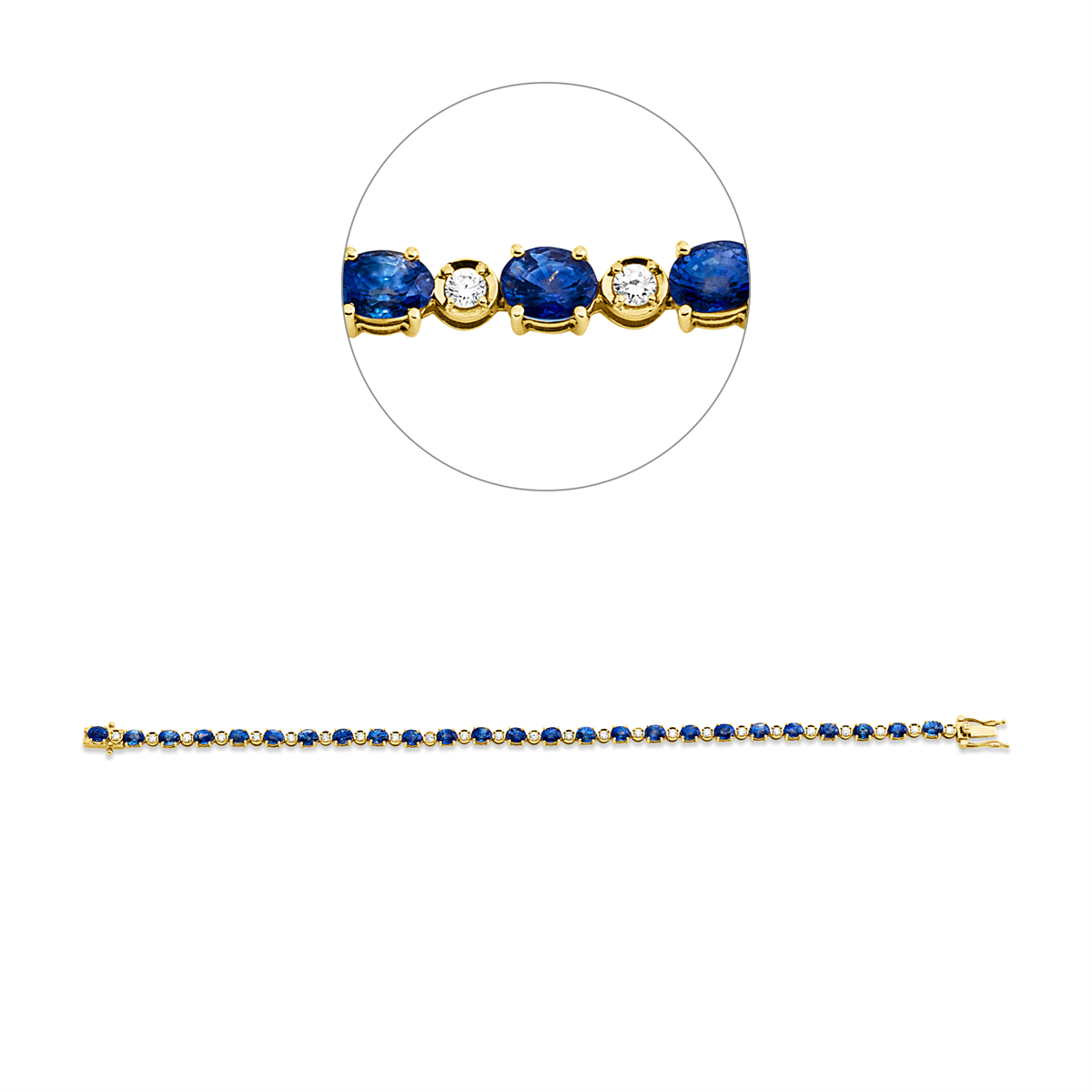 diamond full cut sapphire colored stone classic bracelet in yellow gold