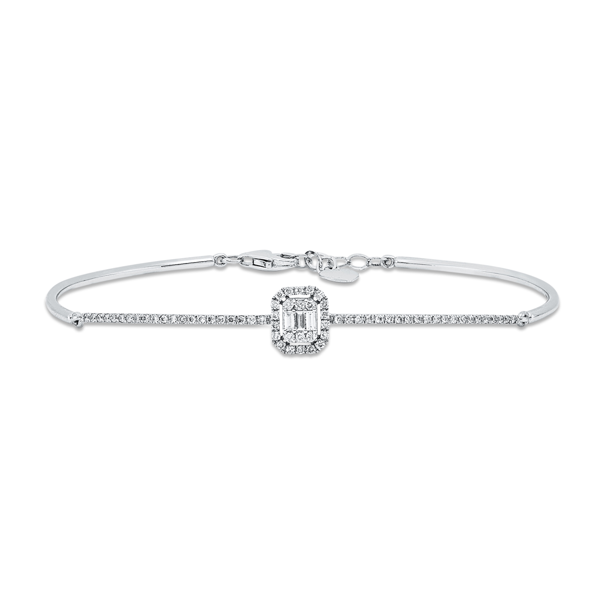diamond full cut baguette illusion bracelet in white gold