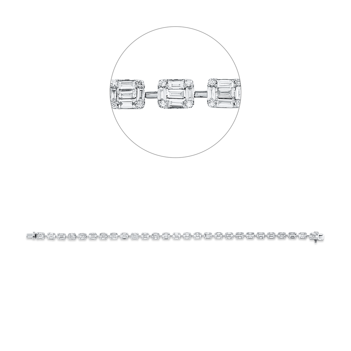 diamond full cut baguette illusion bracelet in white gold