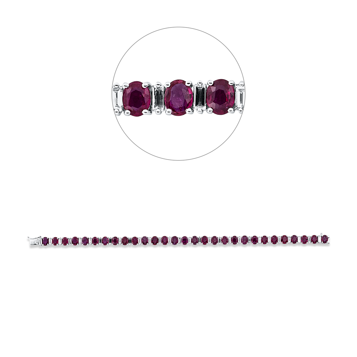 baguette ruby colored stone classic bracelet in white gold