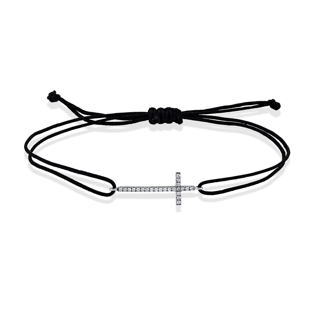 diamond full cut leather & textile band bracelet in white gold