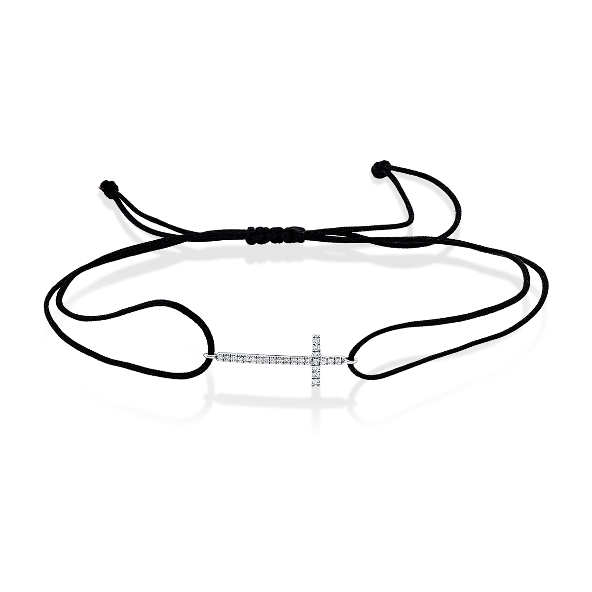 diamond full cut leather & textile band bracelet in white gold