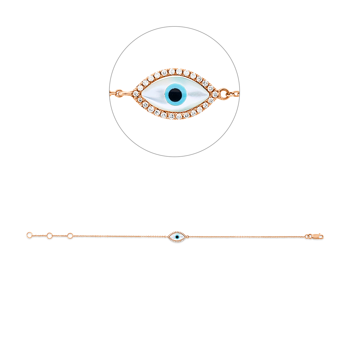 diamond full cut MOP colored stone fashion bracelet in red gold