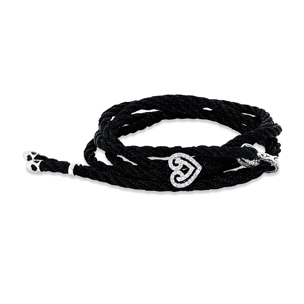 diamond full cut leather & textile band bracelet in white gold