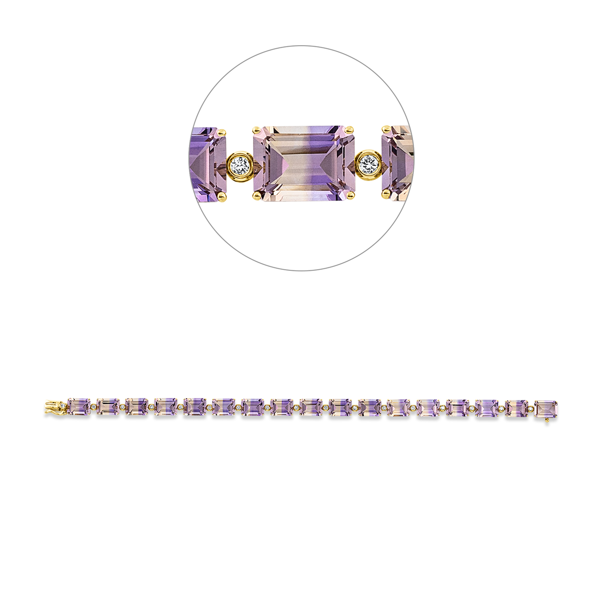 diamond full cut ametrine colored stone fashion bracelet in yellow gold