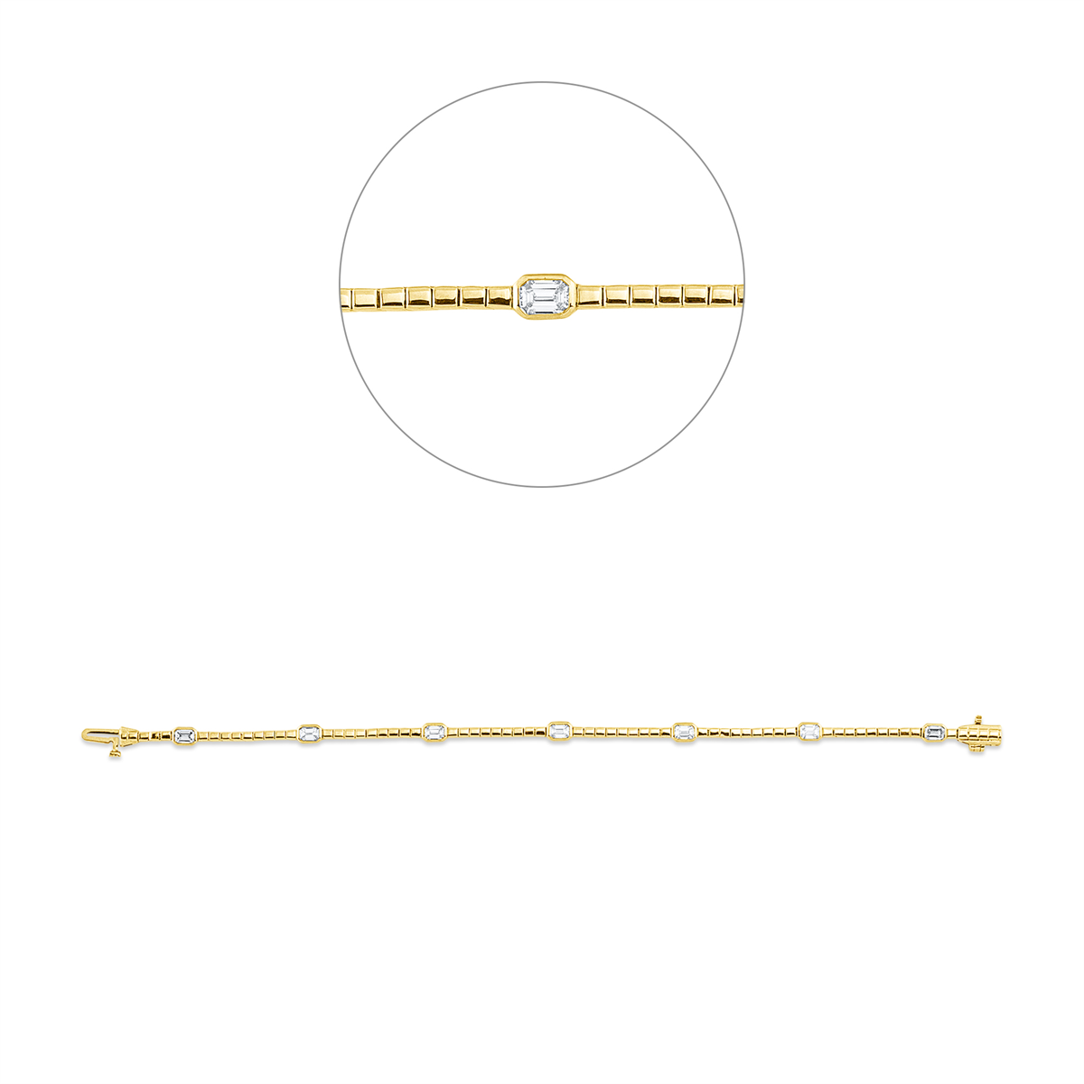 emerald cut baguette bracelet in yellow gold