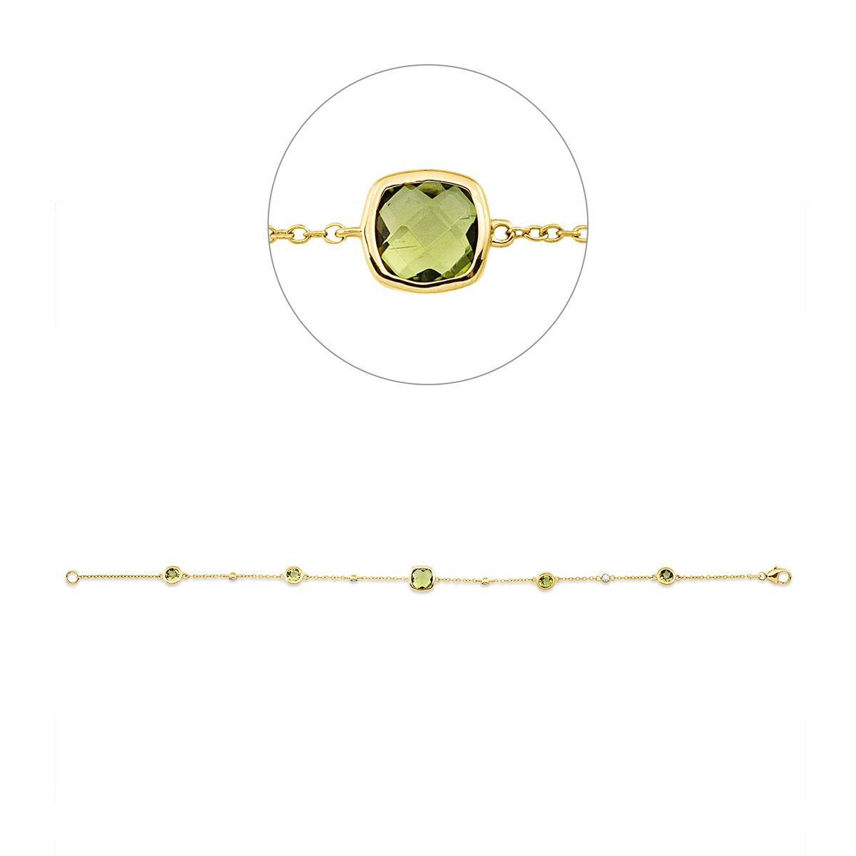 diamond full cut peridot colored stone fashion bracelet in yellow gold